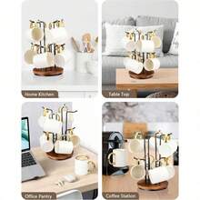 360° Rotating Mug Tree For Large Cups, Counter Coffee Mug Holder With 6 Hooks, Metal Coffee Cup Rack Stand For Countertop With Stable Wooden Base, Kitchen Counter Decor XAZ-B03 - 8個鉤子 - 查看 7