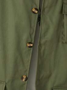 Chaqueta utilitaria y pantalón cargo de hombre de estilo vintage estadounidense de otoño, conjunto casual - Verde militar - Ver 4