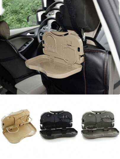 Car Seat Back Storage Tray, With Adjustable Shoulder Strap, Fits Most Vehicles, Cup Holder, Food Tray, Non-Slip Gel Pad, Storage Bag Hooks, Essential Car Accessory