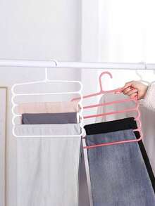 1pc Multi-Functional 5-Tier Plastic Pant Hanger (Green/Blue/White/Pink), Non-Slip & Space-Saving, Suitable For Thin Pants And Scarves Wardrobe Storage Rack - Multicolor - View 5