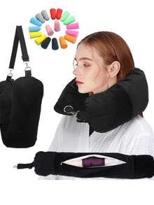 1pc Super Soft Adjustable Neck Pillow, New Travel U-Shaped Pillow, Filled With Clothing Fiber, Portable Memory Foam Travel Pillow, Large Capacity Zipper, Lightweight And Portable, Essential Daily Item. Comes With Storage Bag And Shoulder Strap, Suitable For Car, Train, Office, Airplane And More, Ideal For Long-Haul Flights, Business Trips, Commuting, Vacations, Home Rest, Sleep Aid. Available In Multiple Colors, Comfortable Travel Accessory Gift. - 彩色 - 查看 4