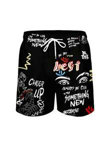 Men's Summer 3D Graffiti Printed Beach Shorts - Quick Drying