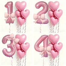 kumozawa 6pcs Pink Number Balloons Set With Heart And Bow Decor, Numbers 0-9 - Soft Tone Birthday Party Decorations, Suitable For Baby Shower, 1st/2nd/3rd/4th/5th Supplies, Number Balloons - Pink - View 4