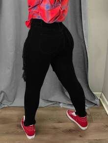 Sexy Skinny Ripped Jeans, Fashionable American Street Hot , Slim Hips, Comfortable And Elastic, Street Style Feet Pants, Trousers. - 黑色 - 查看 2