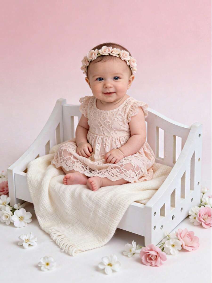 New Wooden Newborn Photography Props 100 Days Baby Photo Shoot Vintage Infant Wooden Bed Photography Accessories, Newborn Solid Wood Bed Photography Props, Removable Baby Solid Wood Original Wood Bed Photo Studio Props - Nhiều màu - Xem 1
