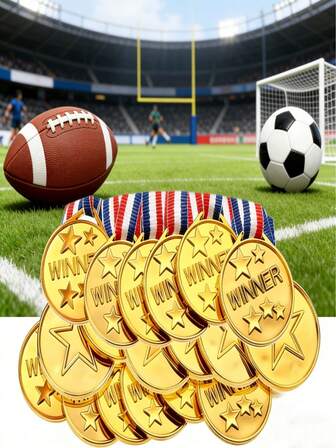 10pcs, Plastic  Award Medals With Neck Ribbon, Suitable For Sports, Competition, Talent Show, Spelling Bee, Birthday Party Favors