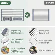 Expandable Roll Up Dish Drying Rack Up To 22.8''with 2 Storage BasketsOver The Sink Kitchen Rolling Up Dish Drainer Dish Drying Rack In Sink Foldable Rollable For Kitchen Dishes Cups Fruits Forks - Grayfor Expandable Size228 X 127 - View 4