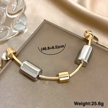 Two-Tone Gold & Silver Cylinder-Link Statement Necklace - Sleek Geometric Design, Bold Daily Casual Jewelry For Stylish Looks,Unisex,Valentine's Day Gift, Men's Necklaces, Stainless Steel Chains - Multicolor - View 7