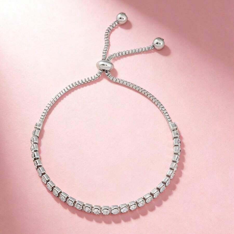 925银时尚低调奢华精致钻石镶嵌水晶滑动手链，是聚会、派对和节日的最佳选择。 - 銀色 - 查看 1