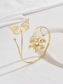 1pc Women's Metal Butterfly Creative Design Niche Fashion Armband, Suitable For Daily Wear (Butterfly Hole Random) - Gold - View 3