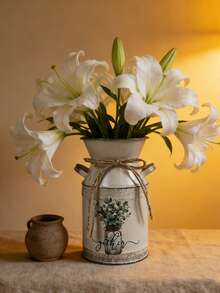 19cm High X 13cm Wide Silver Gray Milk Pitcher Shaped Vase. The Vase Body Is Printed With A Fresh Plant Pattern, Suitable For Vibrant Flowers Like Purple Bougainvillea. Weight: 0.16kg. - Light Grey - View 6