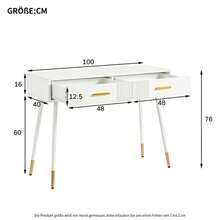 Dressing Table, Vanity Table, Desk With 2 Drawers, Metal Legs, White, Dimensions: H 76 Cm * W 100 Cm * D 40 Cm (Without Mirror) - White - View 9