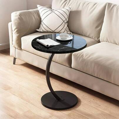 Classic C-Shaped Round Solid/ Hardwood Side Table - Lightweight C-Shook (Curve) End Table For Living Room, Bedroom, Bedside Or Sofa - No Assembly Required, Space-Saving Round Table With Wood Grain For Small