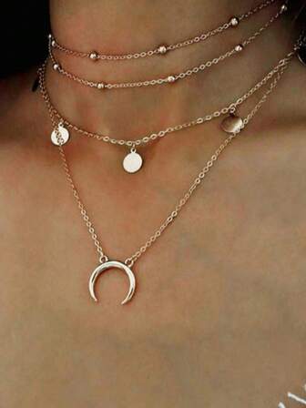 1pc Vintage Multilayer Star & Moon Pendant Necklace, Fashionable & Elegant
