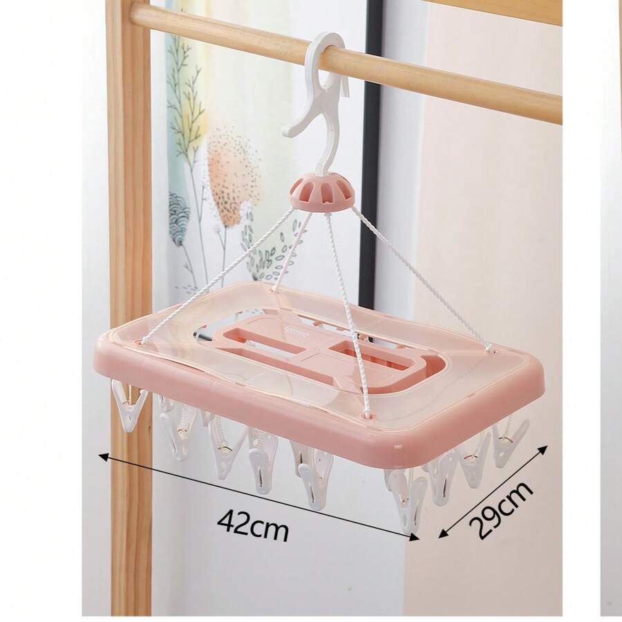 Varal de roupas com vários prendedores, cabide à prova de vento para secar roupas, roupas íntimas e meias em dormitórios ou em casa. - Rosa - Ver 1