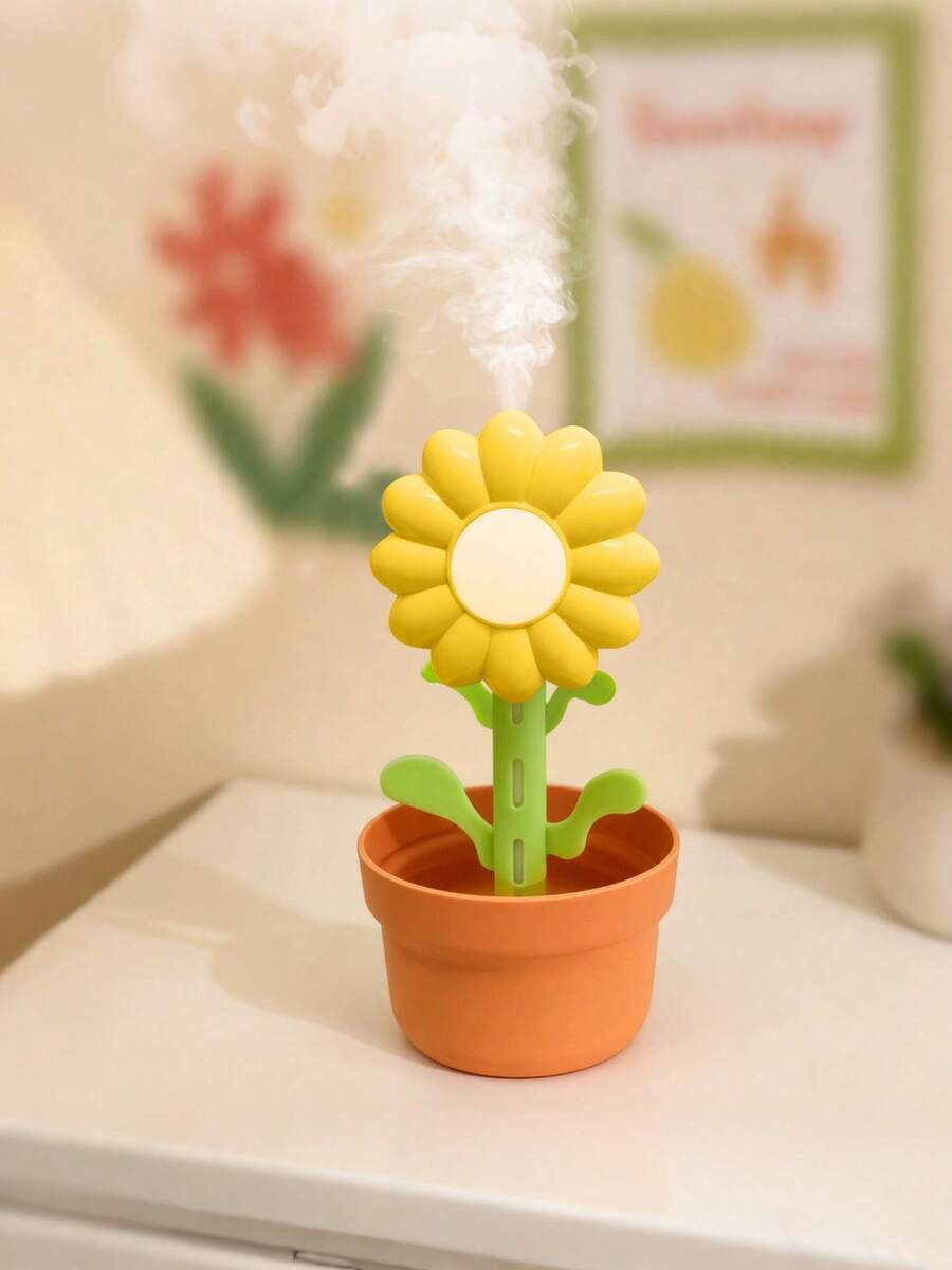 1PC Creative Sunflower Flower Language Humidifier, 7-Color Gradient Ambience Light USB-Powered Quiet Mini Ornament Suitable For Bedroom Office Desk Decor