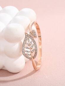 Brazalete de lujo con hoja y cristales, brazalete personalizado con diseño de hojas cruzadas - Dorado - Ver 6