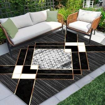 Alfombra decorativa de patrón de mármol negro lujoso - Antideslizante, fácil de limpiar y lavable a máquina, cómoda y elegante para sala de estar, dormitorio, uso en exteriores