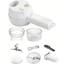 4-In-1 Rechargeable Food Processor/Stirrer, Easy To Clean, Stainless Steel Blades, Wireless Portable Vegetable Cutter, Suitable For Cutting Peppers, Garlic, Etc. - White - View 9