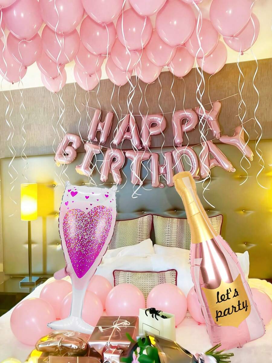 45个/套 16英寸粉色生日快乐字母铝箔气球套装，包含派对酒瓶气球、酒杯气球、乳胶气球，适用于生日快乐英文字母装饰、派对场景装饰、生日派对、家庭派对背景装饰、婚礼、毕业典礼、生日派对蓝色气球 - 彩色 - 查看 1