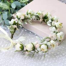 YAZILIND White Rose Flower Crown For Women – Boho Floral HA 11LO Headpiece With Pink Accents For Bridal, Festivals, Photoshoots, And Parties,9-Beige - 9-米色 - 查看 7