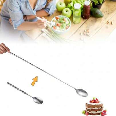 Cuchara Extensible Telescópico de Acero Inoxidable, Mango Extendible Ajustable 22-64cm, para Barbacoa, Postre y Frutas, Mango Largo Retráctil Trinchero Comidas Familiares Cena Navideña. (Cuchara),37327755