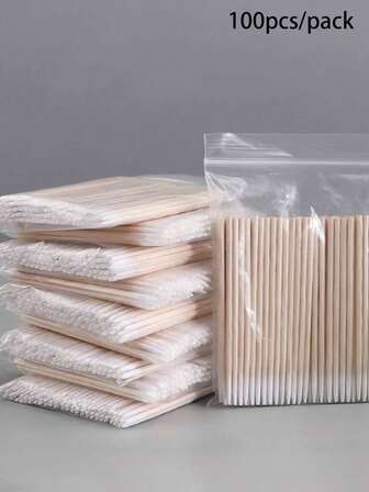 10 Packungen (100 Stücke/Packung) Einweg-Multifunktions-Wattestäbchen mit Spitze, Stickerei, Make-up, Schönheit, Zahnstochern, Augenbrauenpflege, feine Holzstäbchen, unerlässliche Hygiene-Wattestäbchen, Augen-Make-up-Werkzeuge