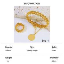 24K Gold Plated Luxury Dubai Style Bangle & Ring Set, Islamic Saudi Arabia Design Jewelry For Women, Wedding Party - Bracelet Ring Set - View 24