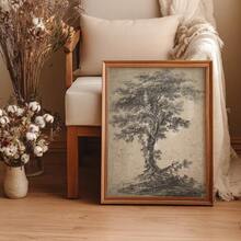 1幅带框/不带框复古树木素描乡村风帆布海报，古董风景复古墙面艺术印刷品，农舍田园风装饰画，适用于公寓、客厅、卧室、现代家居装饰 - 彩色 - 查看 3