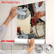 2幅土耳其茶水彩艺术印刷海报装饰画，地中海厨房艺术，伊斯坦布尔咖啡馆装饰，帆布艺术墙画，房间海报，家居装饰，房间装饰用品，卧室，客厅装饰，可选画框 - 2pcs - 查看 4