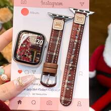 Herbst/Winter Mode kariertes Uhrenarmband, mit Weihnachtselementen angereichert, neujahrsrote und grüne Farbe, kariertes Atmosphärendesign, retro hochwertig, voller Vitalität und jugendlichem Geist. Passend für 38mm, 40mm, 41mm, 42mm, 44mm, 45mm und 49mm Bänder, kompatibel mit Apple 11/10/9/8/7/6/4/3/2/1 SE Ultra Series Smartwatches, süßer Bär kariertes Armband für Frauen, Smartwatch Ersatz Schmuckzubehör Schnallengurt