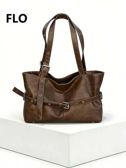 Fashionable Korean Style Chic Motorcycle Bag, Large Capacity Casual Tote Bag, Shoulder Tote Underarm Bag