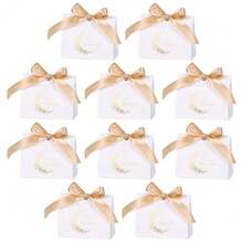 10Pcs Eid Mubarak Star Moon Gift Box Black White Gold Foil Pattern Paper Candy Box With Satin Ribbon Bow Islamic Festival Party Favor Packaging Box - Wave Cover - View 14