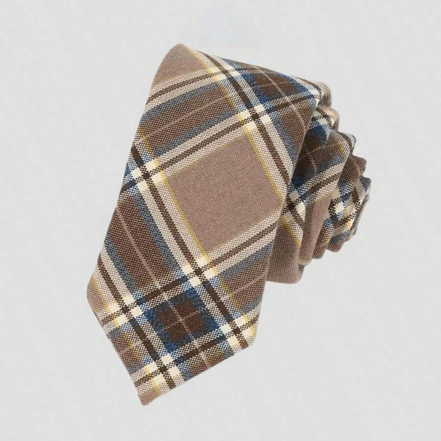 1pc Men's Fashion Striped Plaid Business Tie, Versatile - Brown - View 1