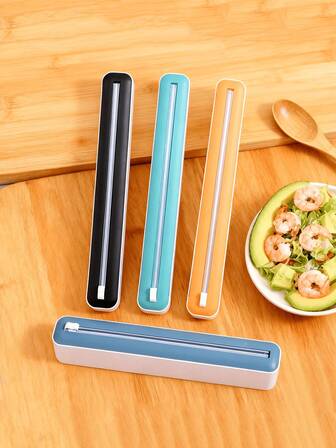 1pc 2-In-1 Kitchen Cling Film Dispenser With Cutter, Sliding Plastic Wrap Dispenser, Reusable Suction Cup Cling Film Cutter, Kitchen Cling Film Dispenser, Food Bag Cutting Stand, Multi-Function Cling Film Dispenser