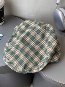 1 chiếc mũ lưỡi trai kẻ caro, mũ newsboy thoáng khí, mũ beret phong cách retro unisex, thích hợp cho mùa xuân, thu, hè. - Vải cotton kẻ caro - Xem 13