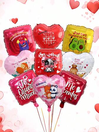 6pcs 18-Inch Spanish Love Print Foil Balloons, Assorted Styles, Suitable For Valentine's Day Party Decor, Proposal, Newlywed Decor, Romantic Party, Singles Party, Birthday, Anniversary, Valentine's Day Indoor Decor