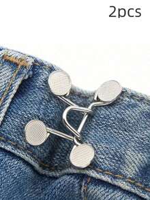 2pcs No-Sew Adjustable Denim Waistband Tighteners, Invisible Jean Button Pins For Pants & Clothing - Durable Metal Waist Extenders, Reusable Waistband Tighteners, White - Multicolor - View 16