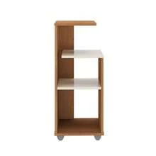 Mesa de Apoio Lateral Bis com prateleiras para Sala ou Escritório Artely Cinamomo e Branco - Marrom Claro - Visão 6
