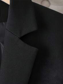 女士休闲/办公外套，黑色梭织面料，翻领，装饰口袋，双排扣，适合秋季穿着 - 黑色 - 查看 3