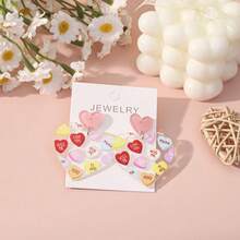 1 Pair Acrylic Heart, Leopard Print And Red Lip Pattern Earrings, Sweet Style, Suitable For Women To Wear At Parties, Also Can Be Used As Holiday Gifts - Multicolor a - View 22