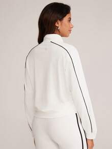 VUTRU Stand Collar Casual Loose Sporty Jacket, Contrast Color Activewear Top For Running & Fitness - White - View 2