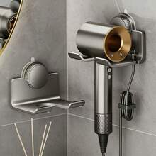 1个免提壁挂式吹风机支架，带真空吸盘，适用于浴室和洗手间