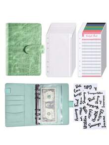 1pc A6 Binder With 10pcs Zippered Envelope - Colorful Cash Organizer, Budget Loose Leaf Cash Envelopes With Rose Gold Pre-Printed Label Stickers, Crocodile Textured Cover With Multiple Pockets For Travel, School, Office, Home, Portable Use - Pink - View 9