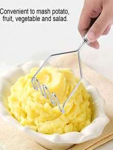 1pc Stainless Steel Potato Masher, Household Potato Puree Maker, Baby Food Masher - Multicolor - View 5