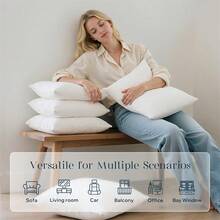 4pcs Minimalist Fiber Pillow Inserts, Premium Microfiber Square Hypoallergenic Throw Pillow Inserts, Suitable For Bedroom, Study, Chairs, All Season Washable - White - View 5