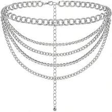 1 pièce Chaîne de taille en alliage de couleur unie, avec décoration de gland et de strass. Accessoire de mode polyvalent européen et américain - Multicolore - Voir 10