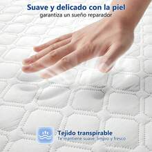 AMOROSA Juego Protector de Colchón 3 Capas 100% Impermeable,Cubre Colchón Matrimonial(con Funda de 1 Almohada)/King(con Funda de 2Almohadas)Sabanas Matrimonial Protección Completa Alta Elasticidad,Lavadora para Colchones Hasta 25cm Decoración para el Hogar-Blanco - Blanco - Ver 2