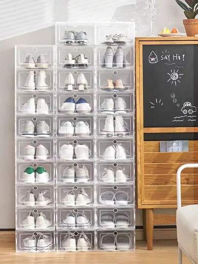 1 Set Thick Transparent Plastic Drawer-Style Shoe Boxes With Clear Front Panel, Suitable For Sneakers, High Heels, Dress Shoes And Casual Shoes
