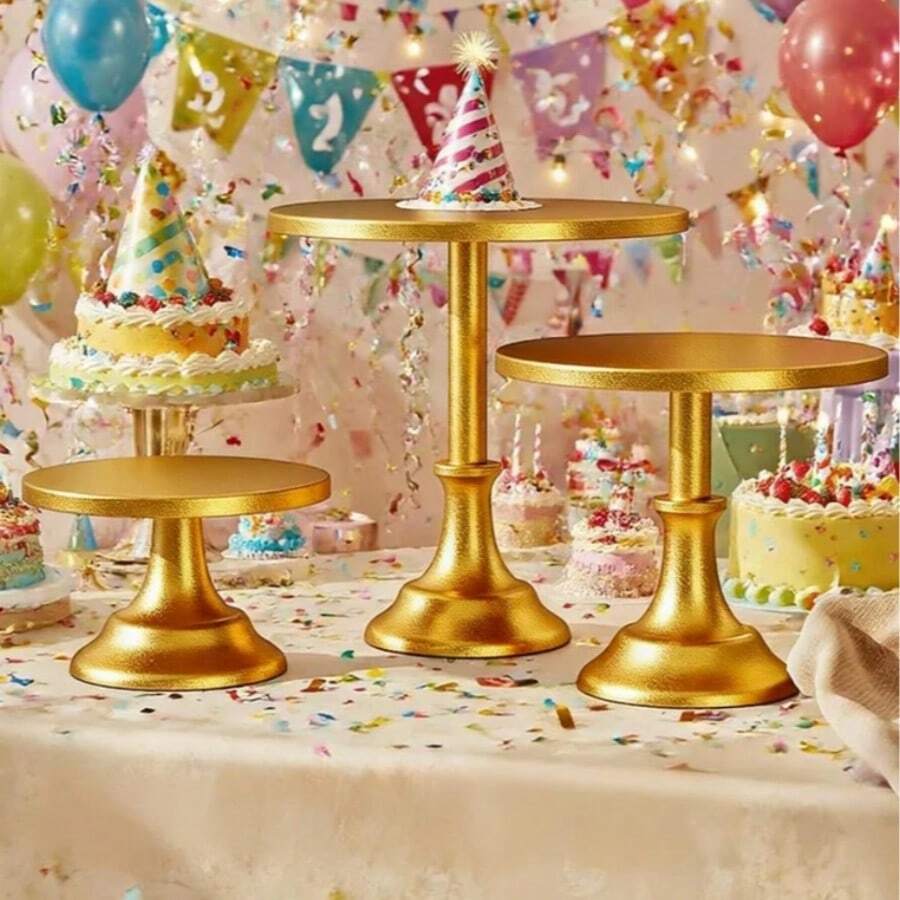 Wedding Essentials,3pcs Cake Stand, Golden Cake Stand Set Disc Diameter 8" 10" 12", Perfect Dessert Table Display Set, Cupcake Cake Stands For Party, Wedding, Birthday, Baby Shower, Anniversary - Vàng - Xem 1